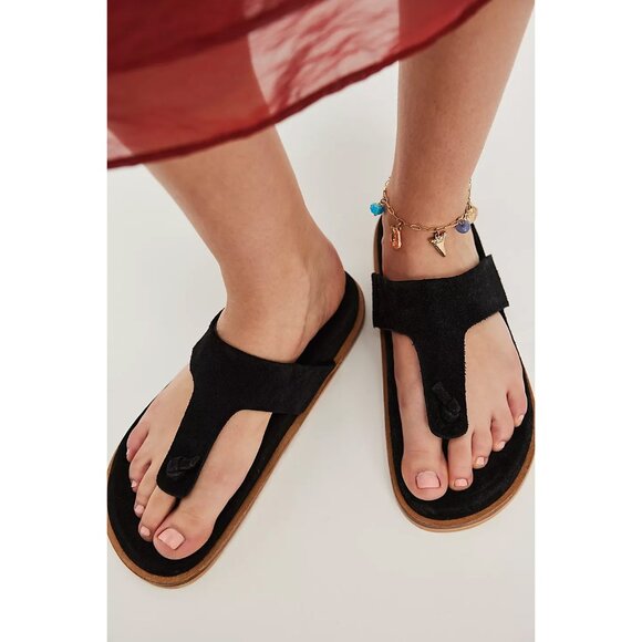 FREE PEOPLE Mika Footbed Sandals / Black Suede - Picture 1 of 12